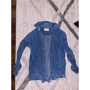 Eddie Bauer Womens Denim Shirt Blue Button Down Long Sleeve Size S